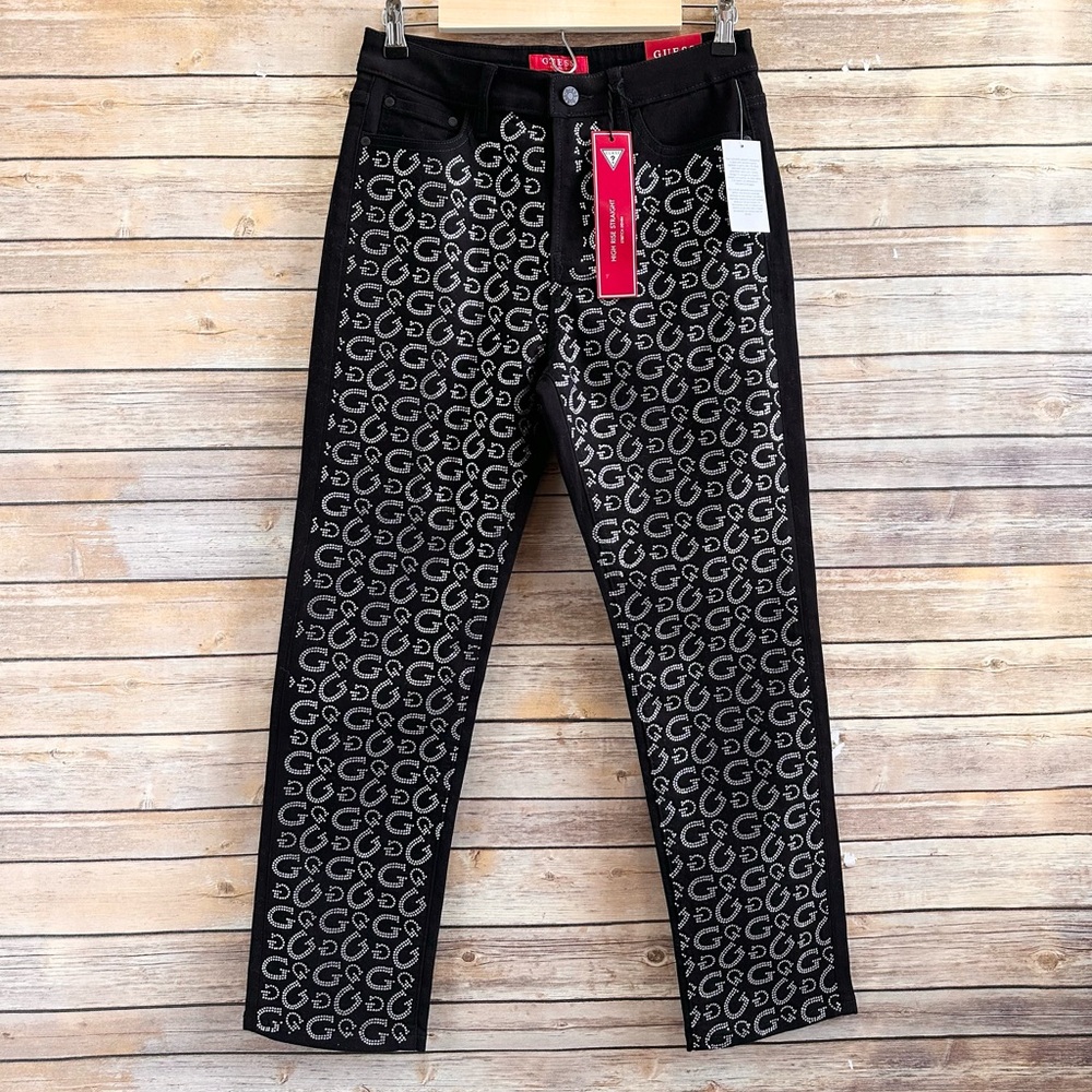 Guess Jeans Women’s Size 8 Black Girly G Stone Slim Fit High Rise Straight NWT